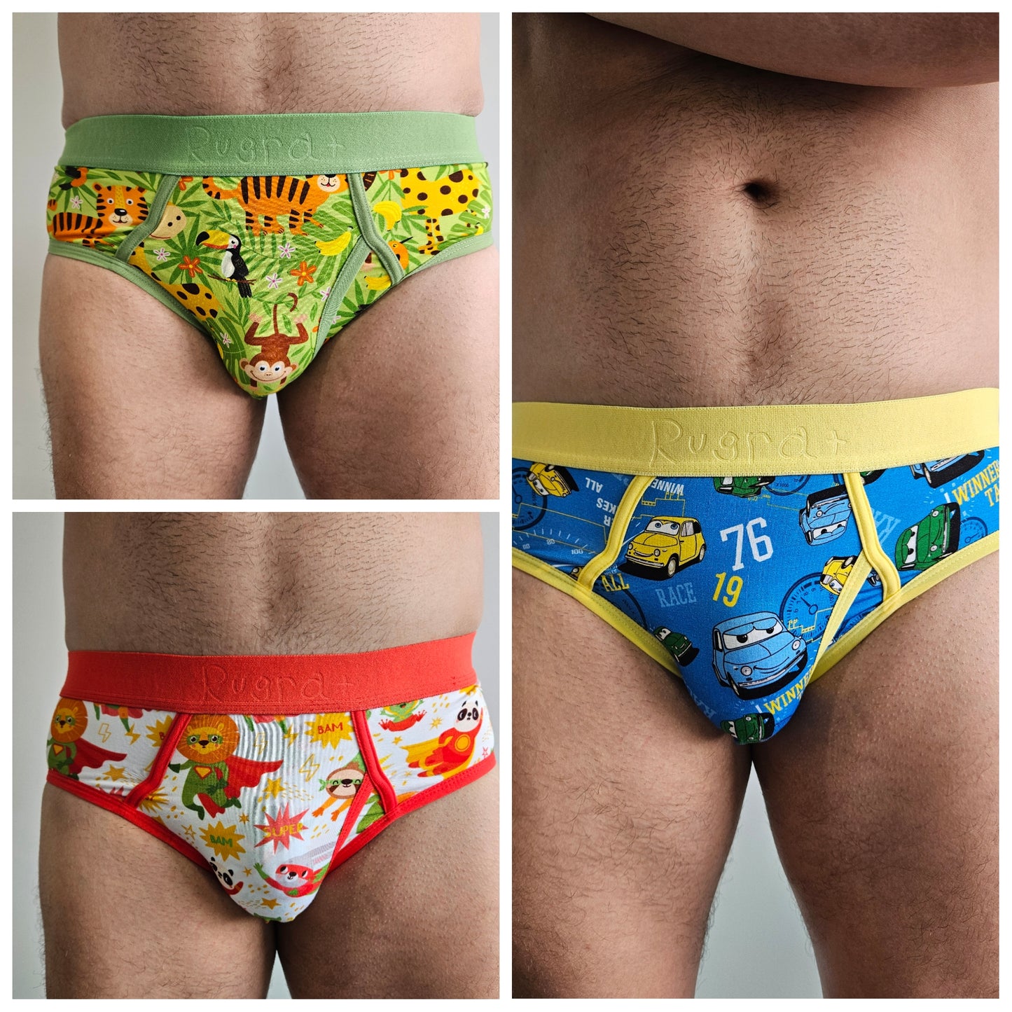 3 Pack Men's Little Kid Style Briefs (Collection #3)